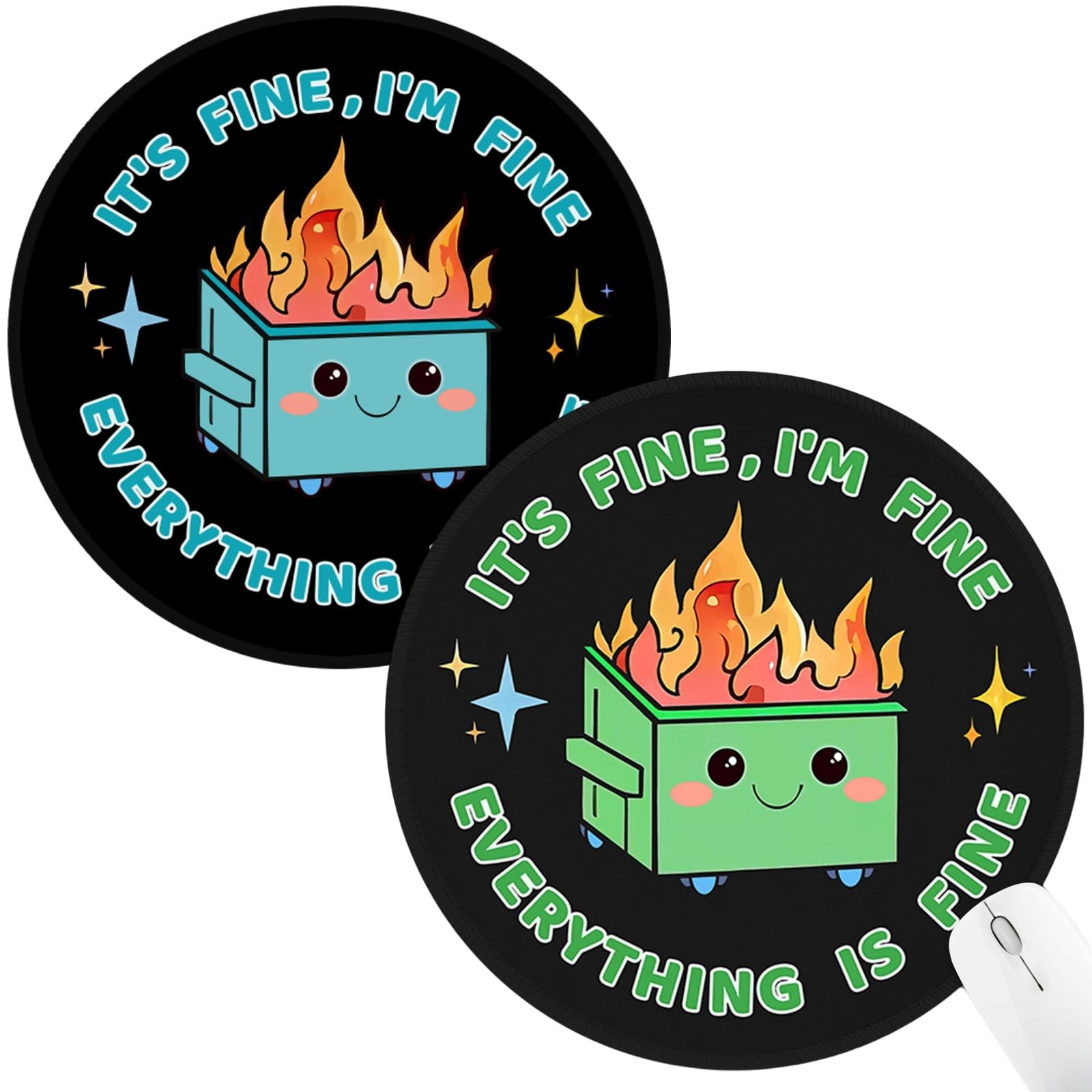Hancynir 2Pcs Funny Mouse Pad, Dumpster on Fire Round Mousepad for Desk