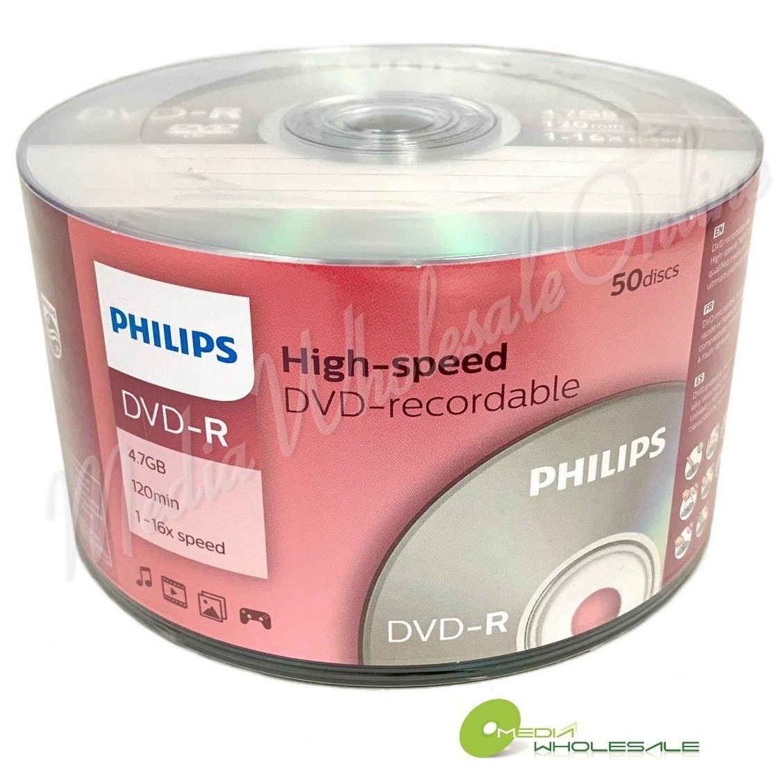 100 PHILIPS Blank 16X DVD-R DVDR Branded Logo 4.7GB Media Disc