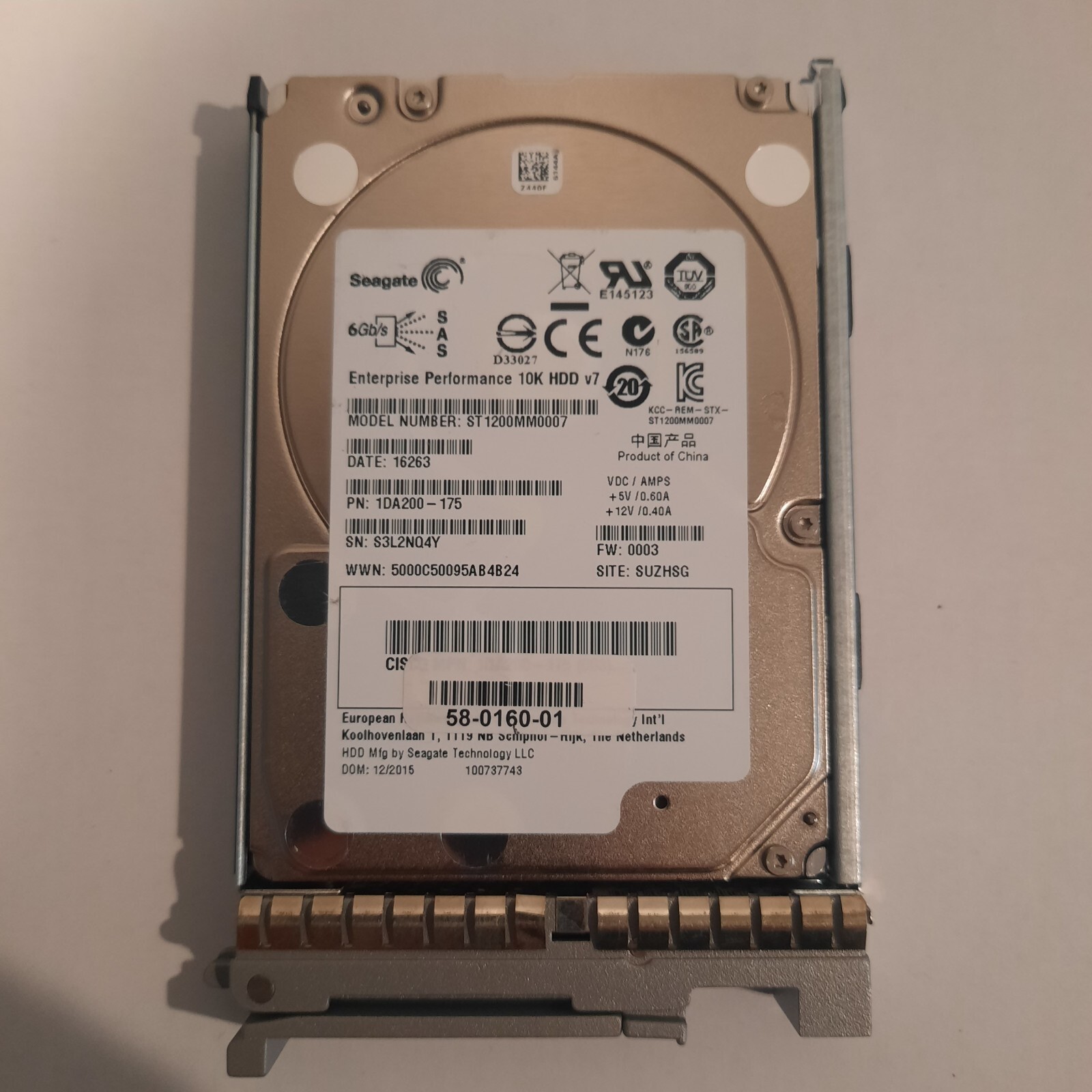 Cisco/Seagate ST1200MM0007, 1.2TB 10K 6Gbps SAS 2.5'' Hard Drive 58-0160-01