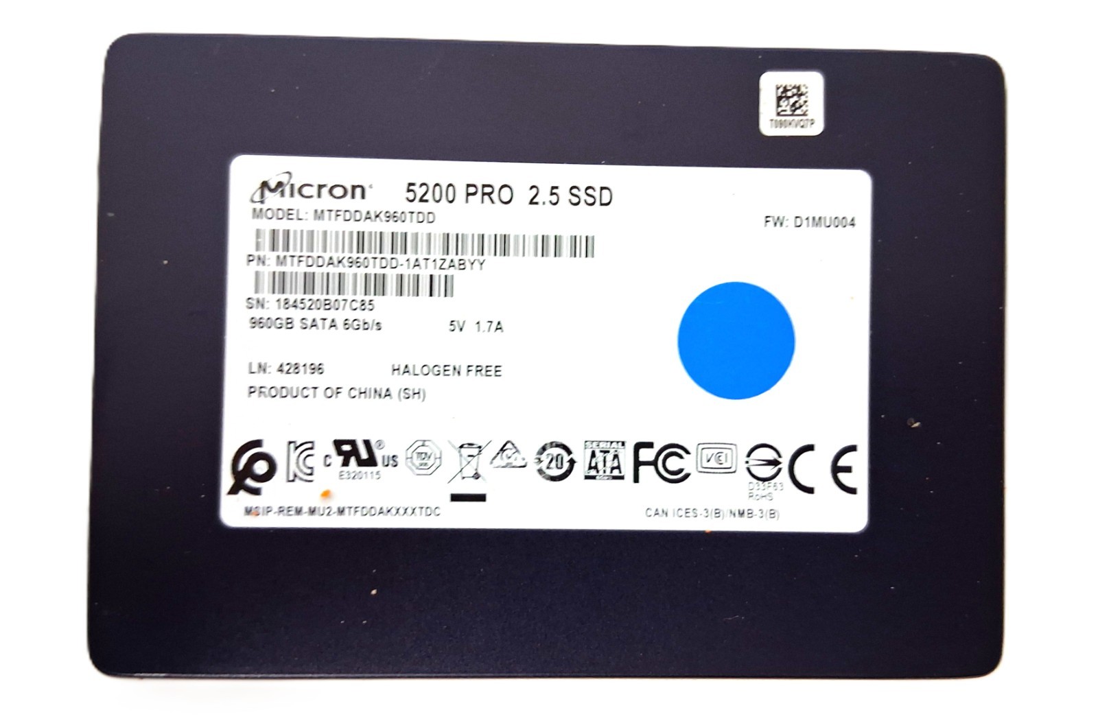 Micron 2.5" SATA 960GB Laptop SSD | See Photo for Details