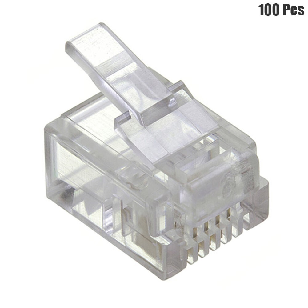 100 Pcs RJ11 6P4C Telephone Phone Plug Connector Crimp On For Solid Wire Clear