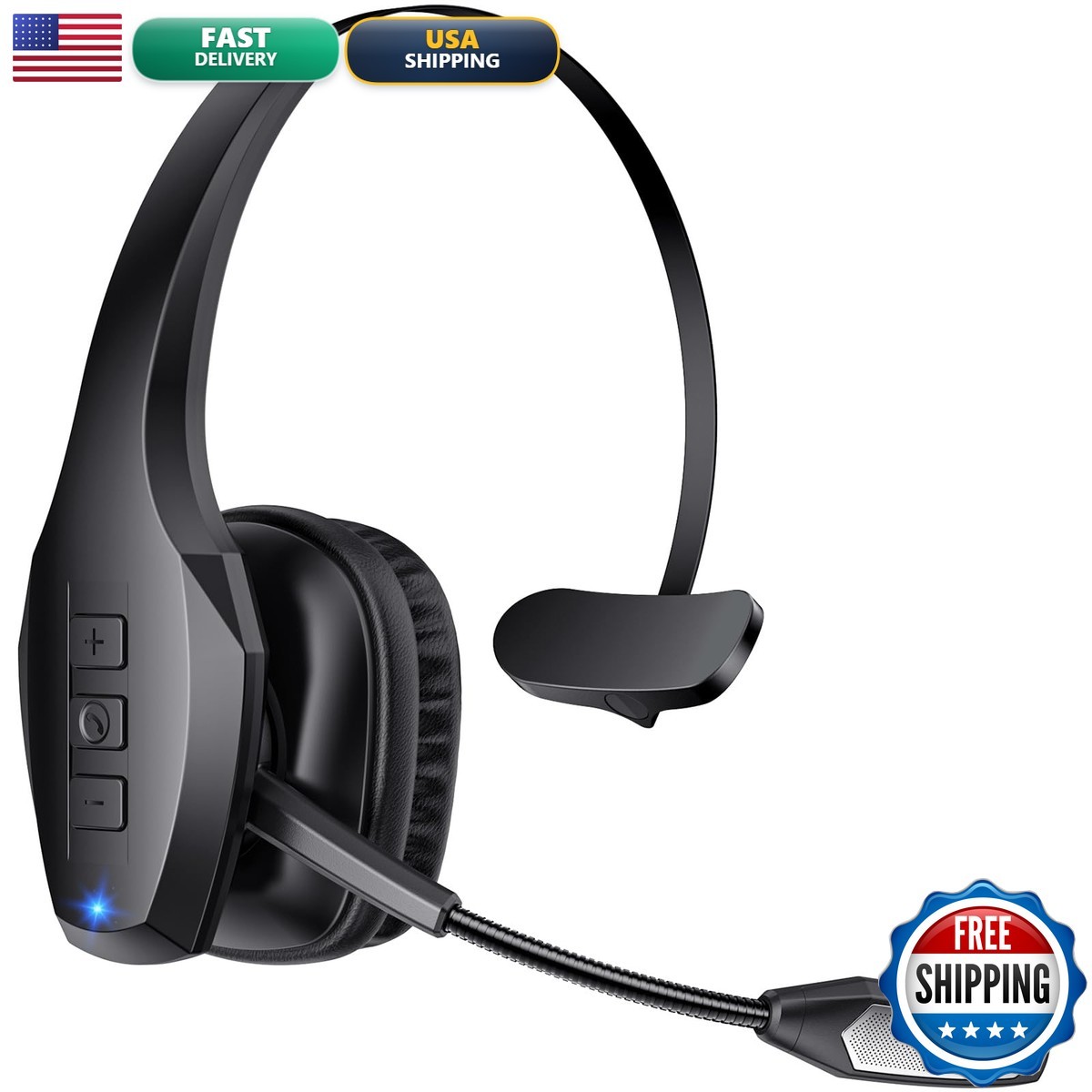 Necode A19 Trucker Bluetooth Headset Dual Noise Cancelling Mic Mute Button 55Hrs