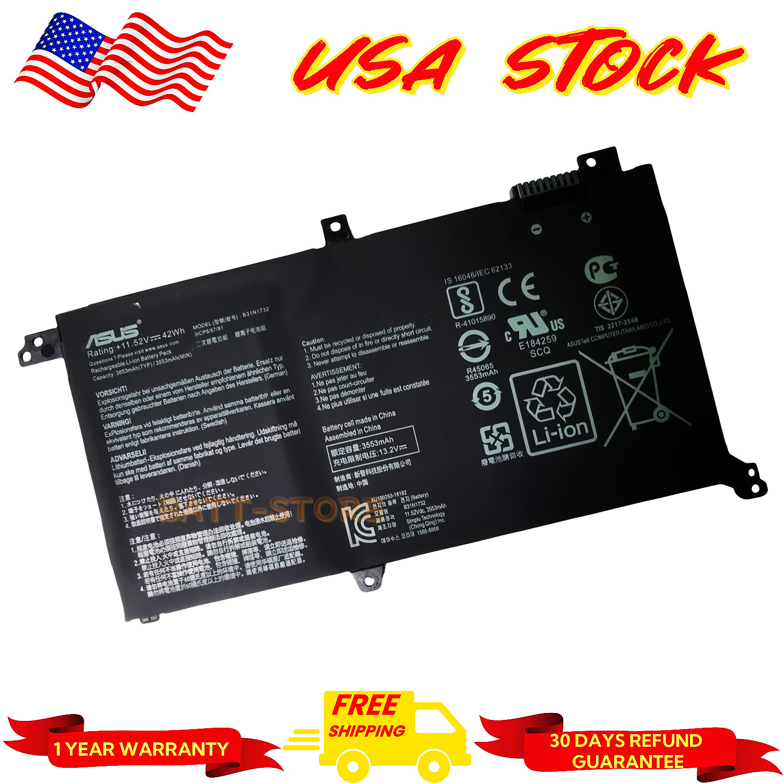 ORIGINAL B31N1732 B31Bi9H Battery for Asus VivoBook S430FA S430FN S430UA S4300U