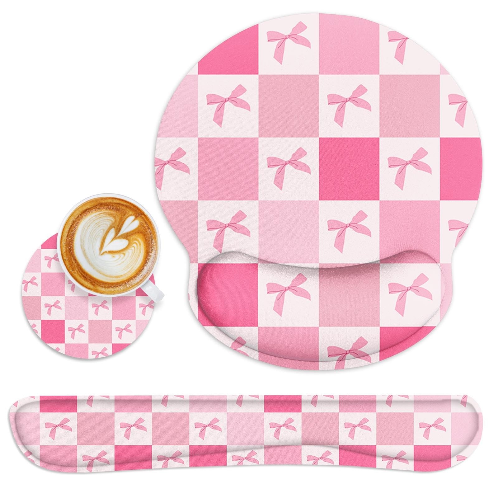 Britimes Ergonomic Mouse Pad Set with Wrist Rest, Pink Bow