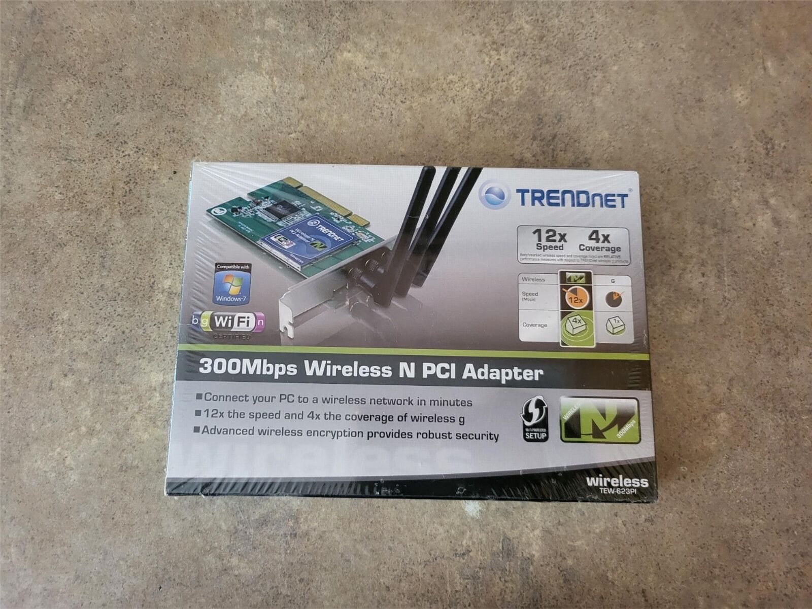 TRENDnet Wireless-N PCI Adapter 802.11n 64/128-Bit 300Mbps 2.4GHz TEW-623PI N7-2
