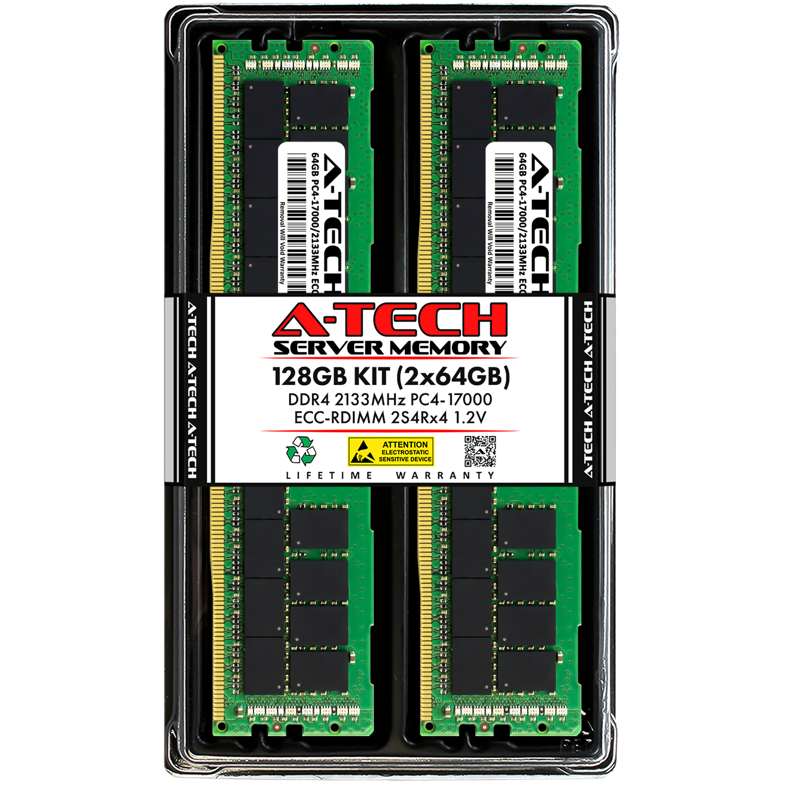 A-Tech 128GB 2x 64GB 2S4Rx4 PC4-17000R RDIMM DDR4 2133 ECC REG Server Memory RAM