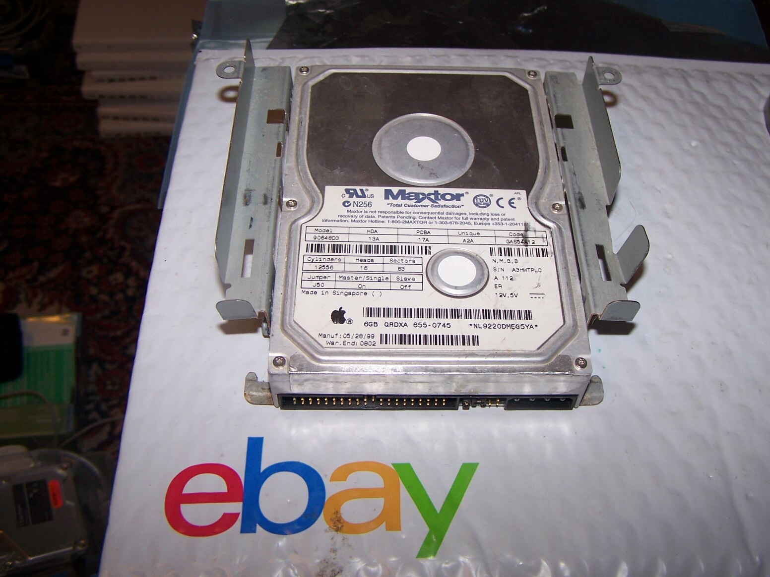 Maxtor N256 Apple Logo'd 3.5" 6GB IDE Hard Drive P/N 90648D3 with iMac Carrier
