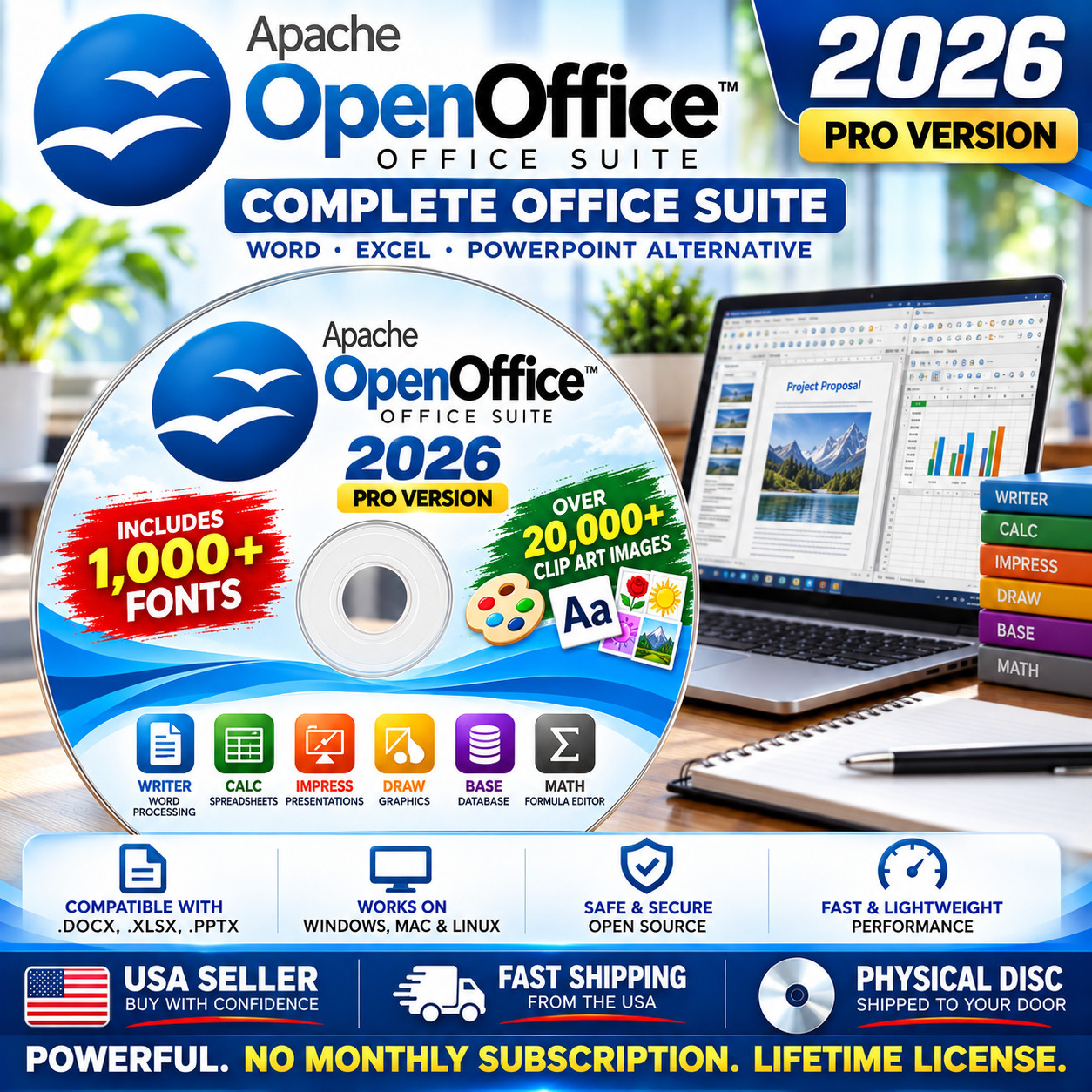 Open Office PRO 2026 Home Business Office Software Suite for Windows & MAC - DVD