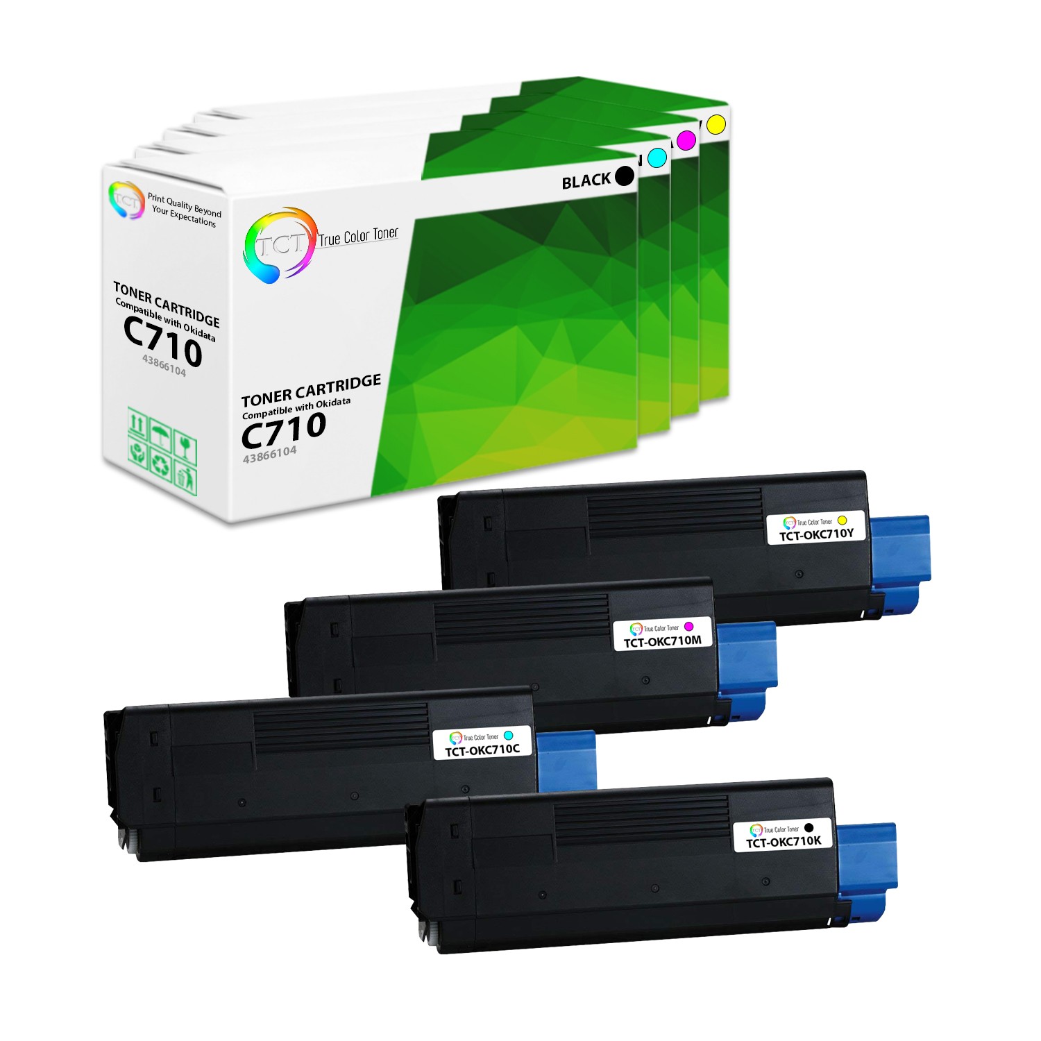 TCT 4PK Oki C710 Color Toner Cartridge Set For Okidata C710 Printer series
