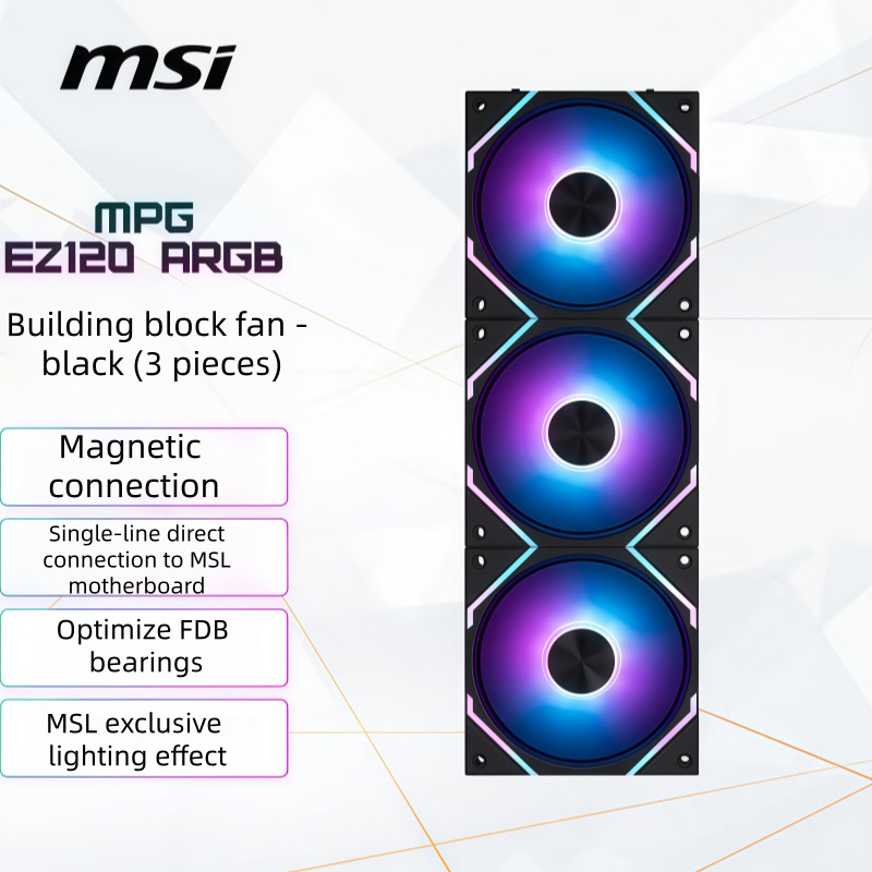 MSL MPG EZ120 ARGB-3B Forward Curved Blade Magnetic Building Block Fan, Black