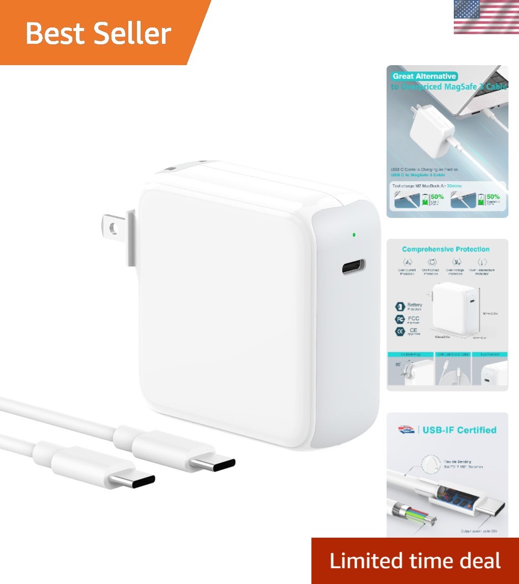 Lightweight 70W USB-C Charger & 6.6FT Cable - Travel Ready for Mac Devices
