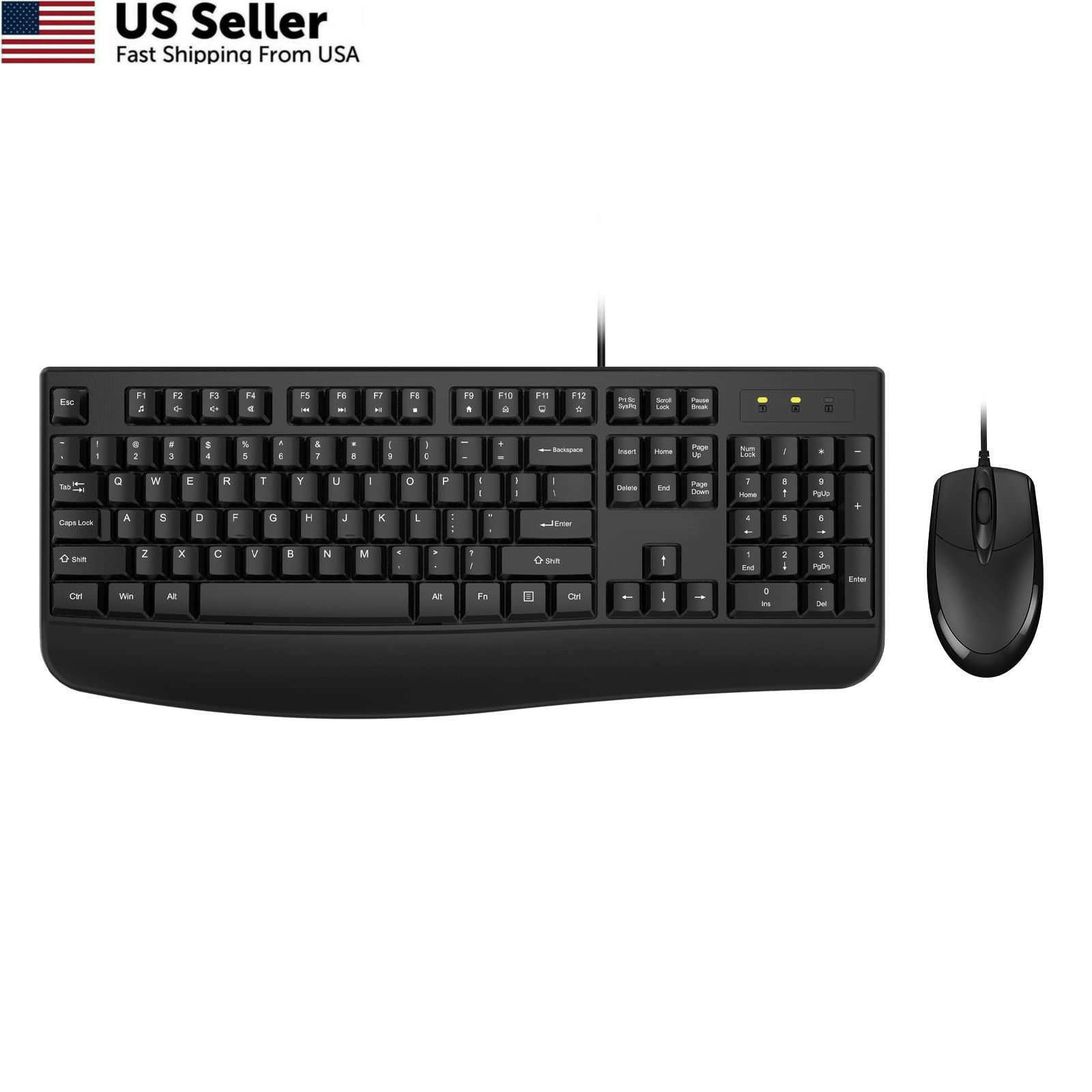EDJO Wired Keyboard and Mouse Combo,Ergonomic with Palm Rest,Full Size Black