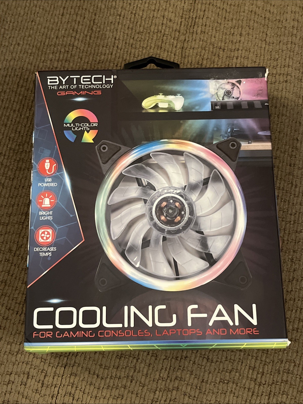 Gaming Cooling Fan ~Multicolor Lights~BYTECH~ consoles, laptops~USB Powered~New