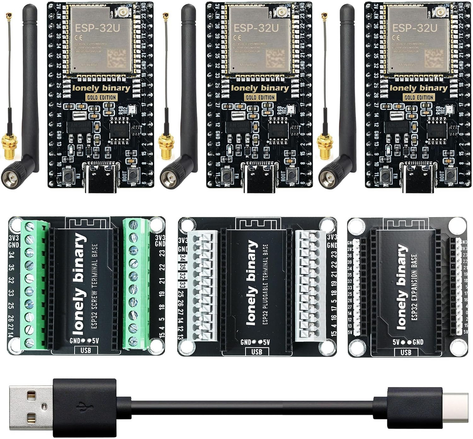3 Pack ESP32 Microcontroller Modules with IPEX Antenna WiFi Bluetooth