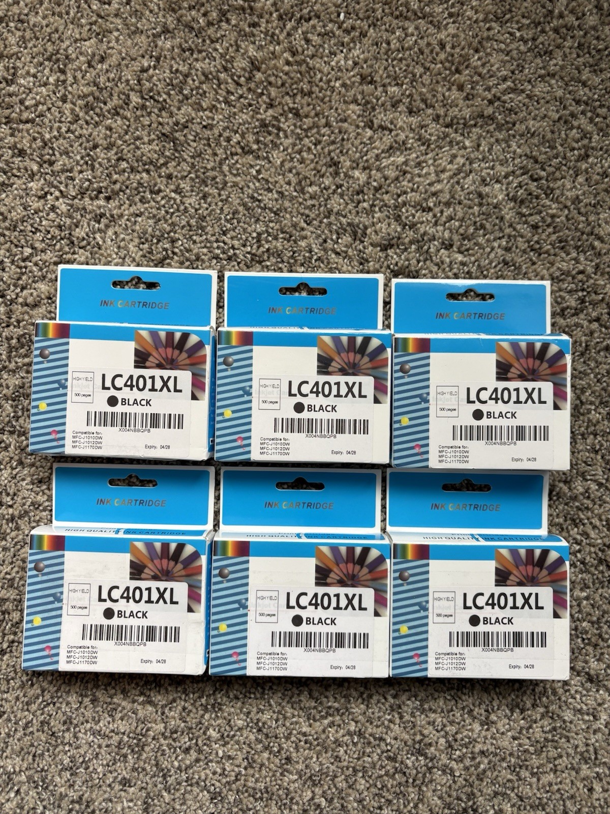 6 Pack LC401XL Black Ink Cartridges Compatible for Brother High Yield