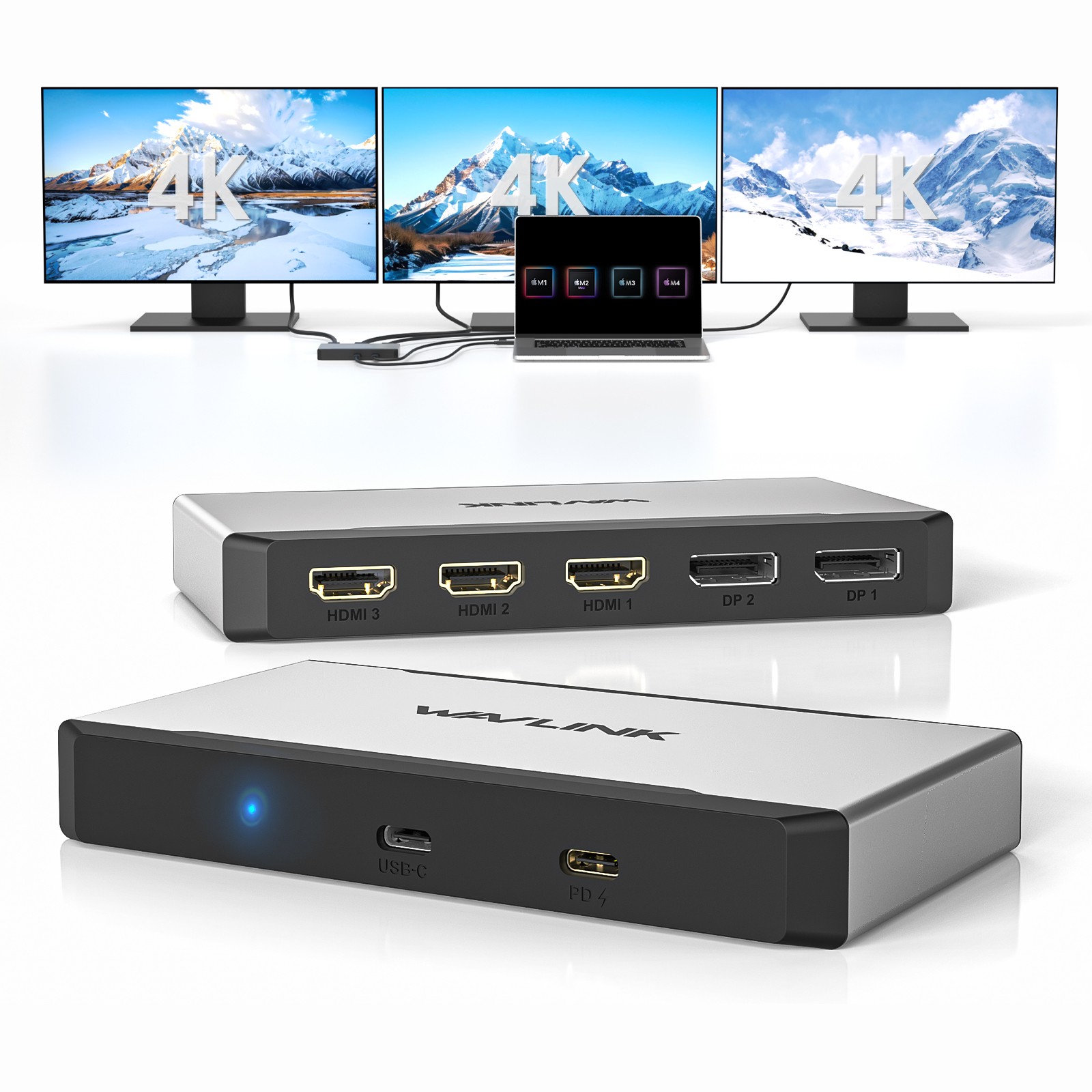WAVLINK 3 Monitors USB-C DisplayLink Docking Station TB4/5 Dock with Charging