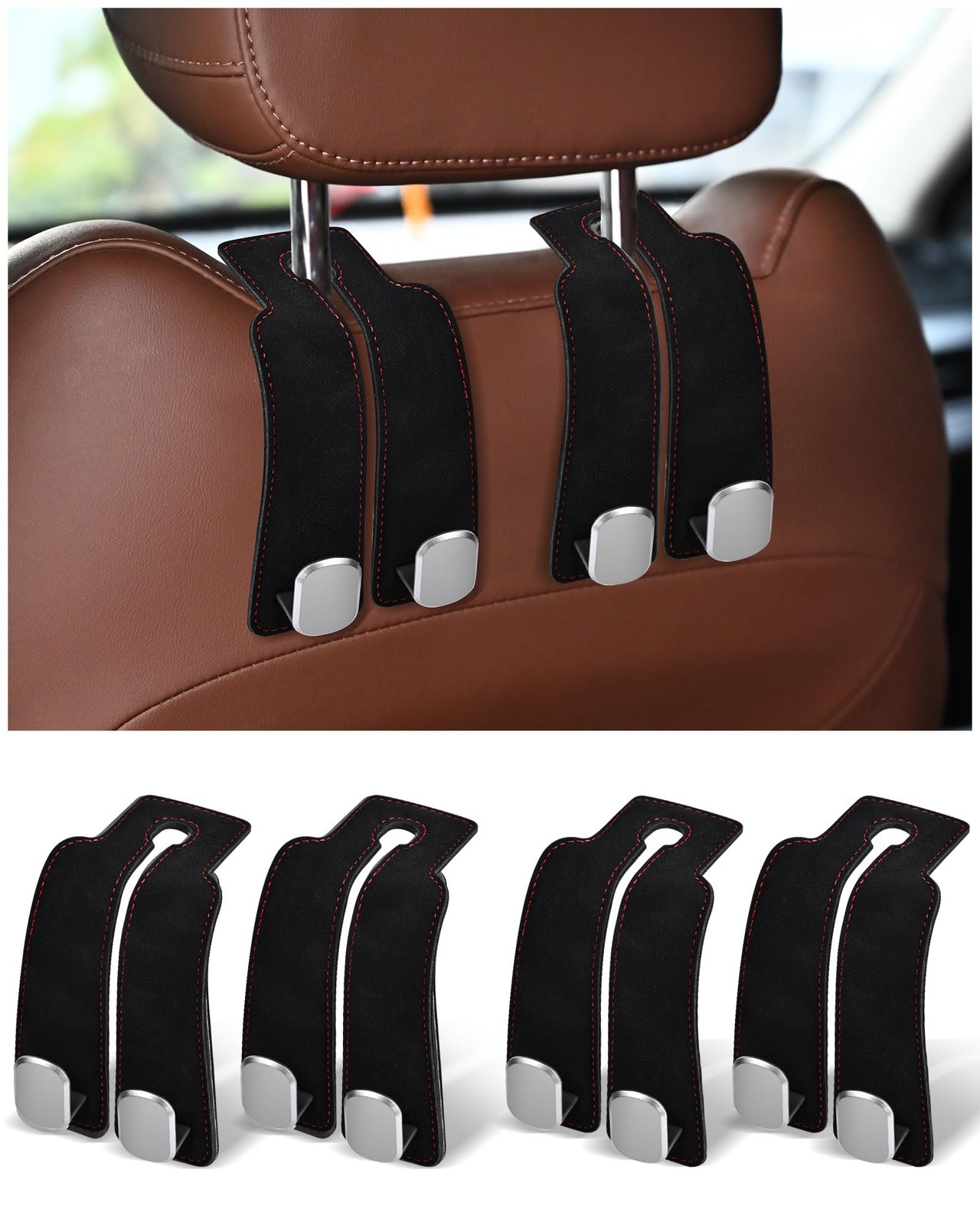 4 Pcs Car Hooks Double Headrest Hooks Purse Holder Car Hanger Storage