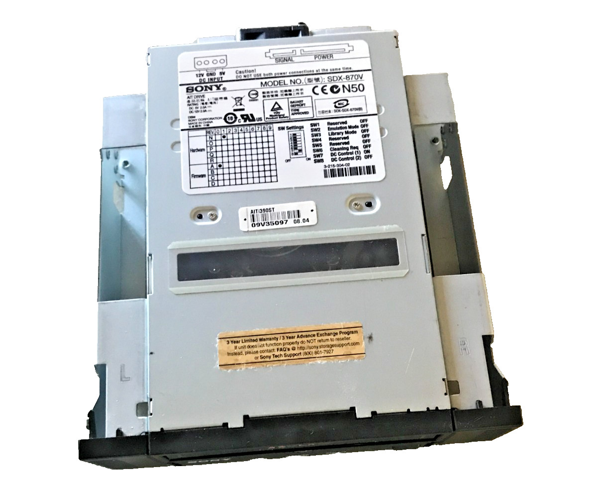 SONY AIT-3x DRIVE MODEL SDX-870V SATA INTERNAL TAPE DRIVE