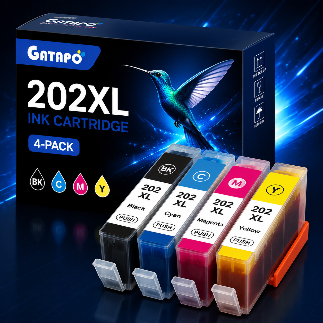 202XL 4PK Ink (BK/Y/M/C) Compatible for 202XL XP-5100 WF-2860 Printers