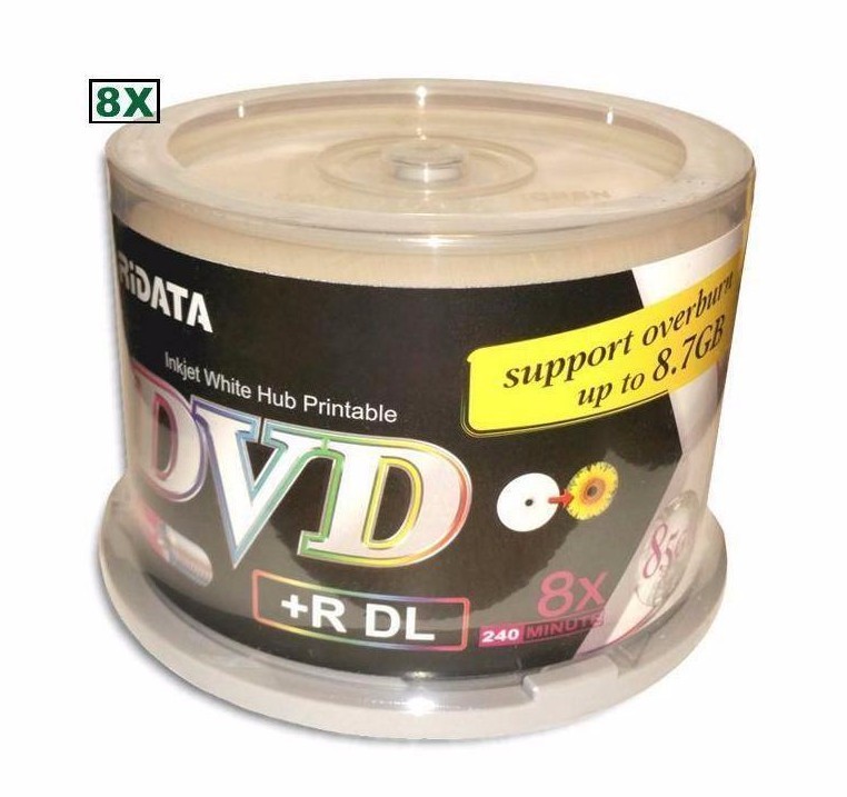 100 Ridata 8X Blank DVD+R DL Dual Double Layer 8.5GB White Inkjet Printable Disc