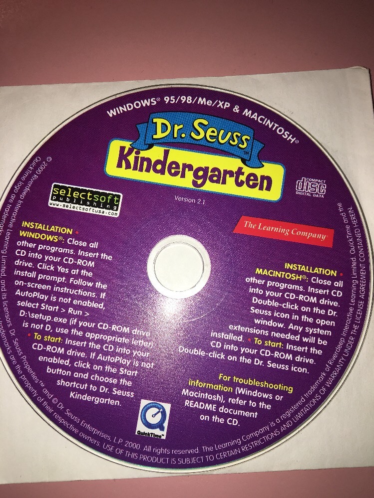 Dr. Seuss Kindergarten - Rare -The Learning Company Windows 95/98/Me/XP/Mac