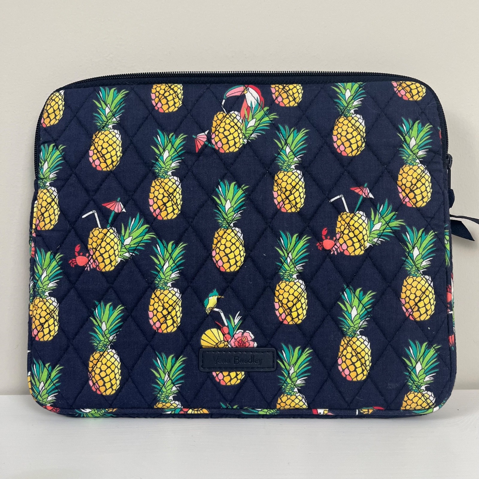 Vera Bradley Tablet Case Toucan Party Navy Pineapples 10.5" x 8.5" x 1" Padded