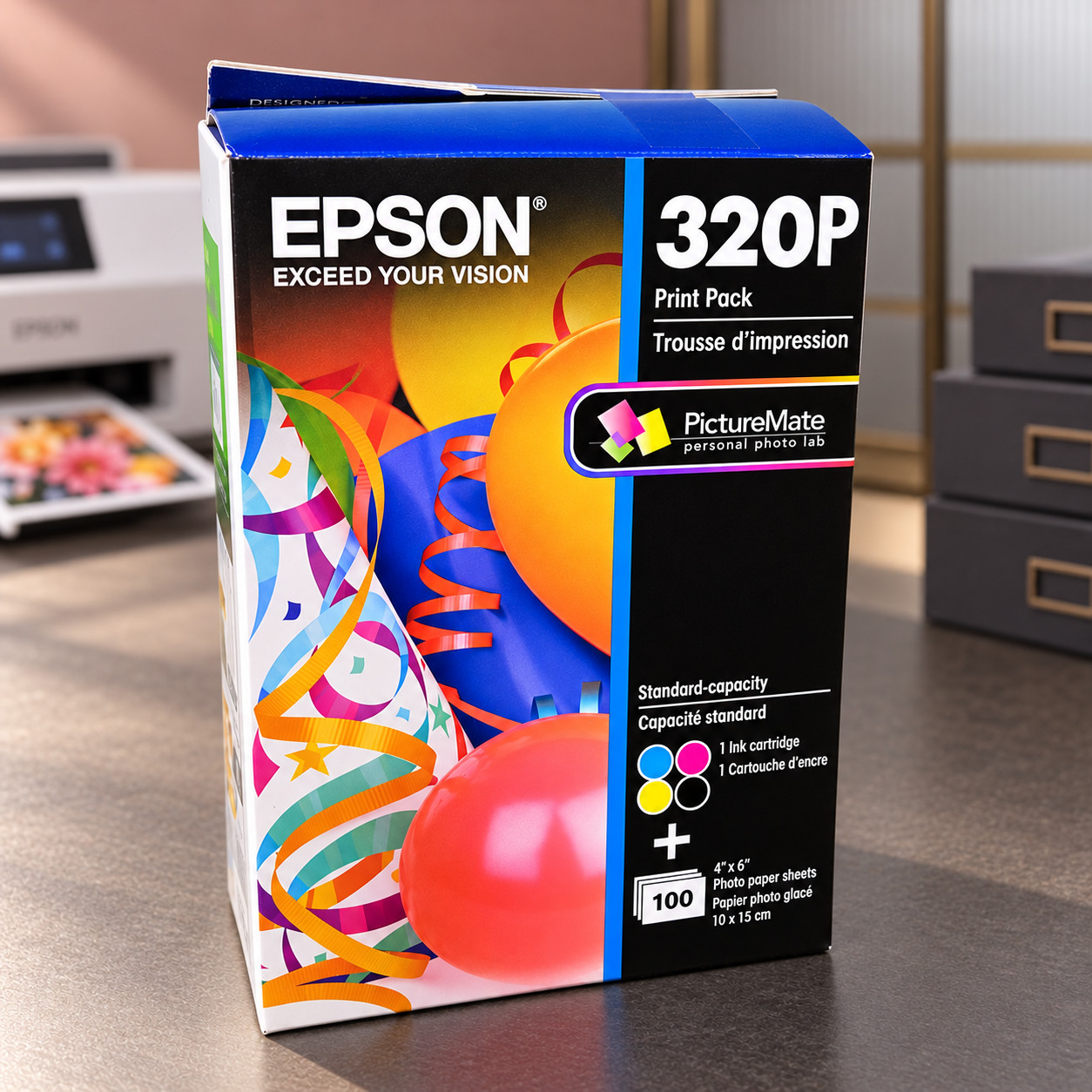 Genuine Epson PictureMate 400 Series Print Pack T320P 4-Color Ink + 100 Photo Sh