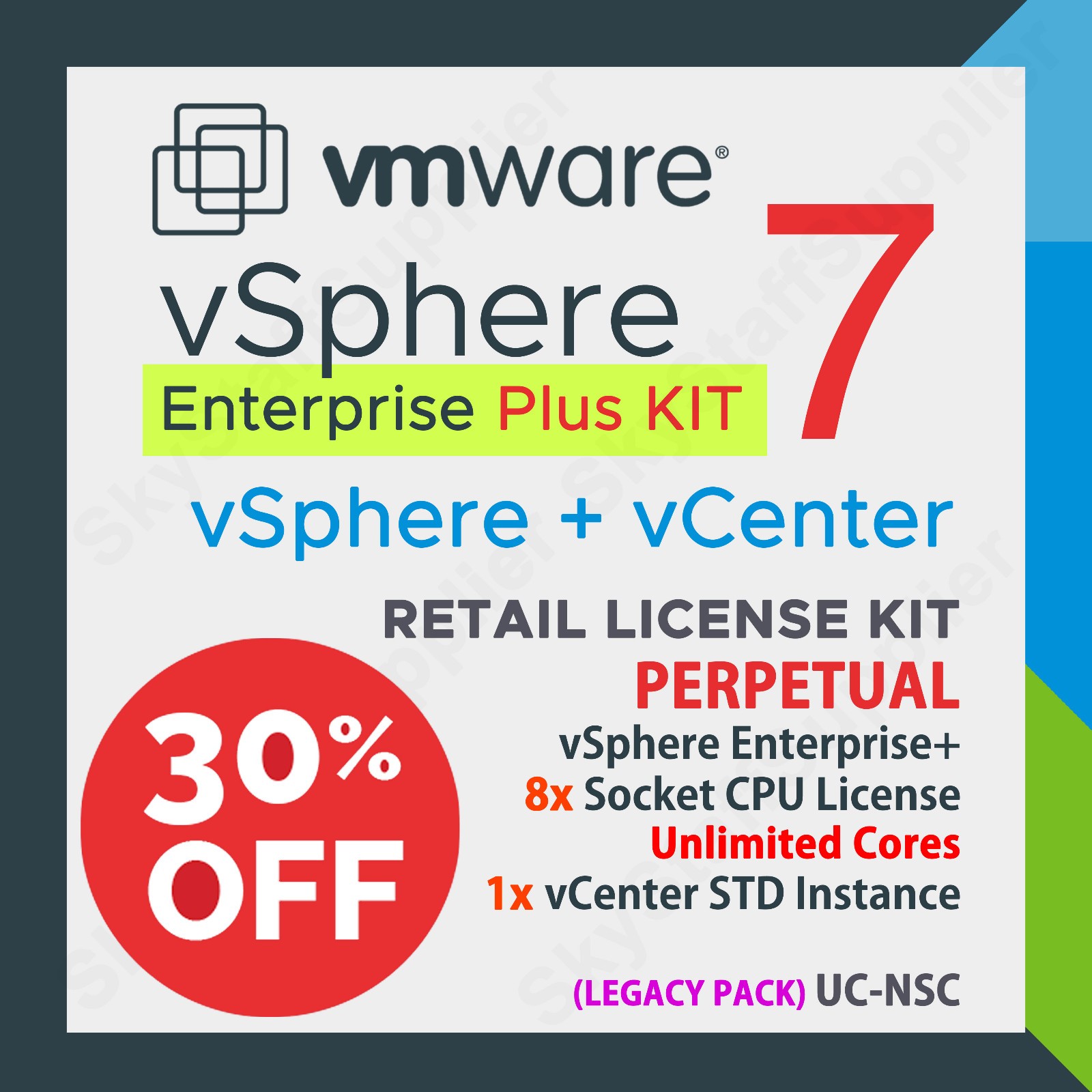 VMware vSphere 7 ENTERPRISE Plus Acceleration Kit, 8 CPU + vCenter STD UCNS NEW