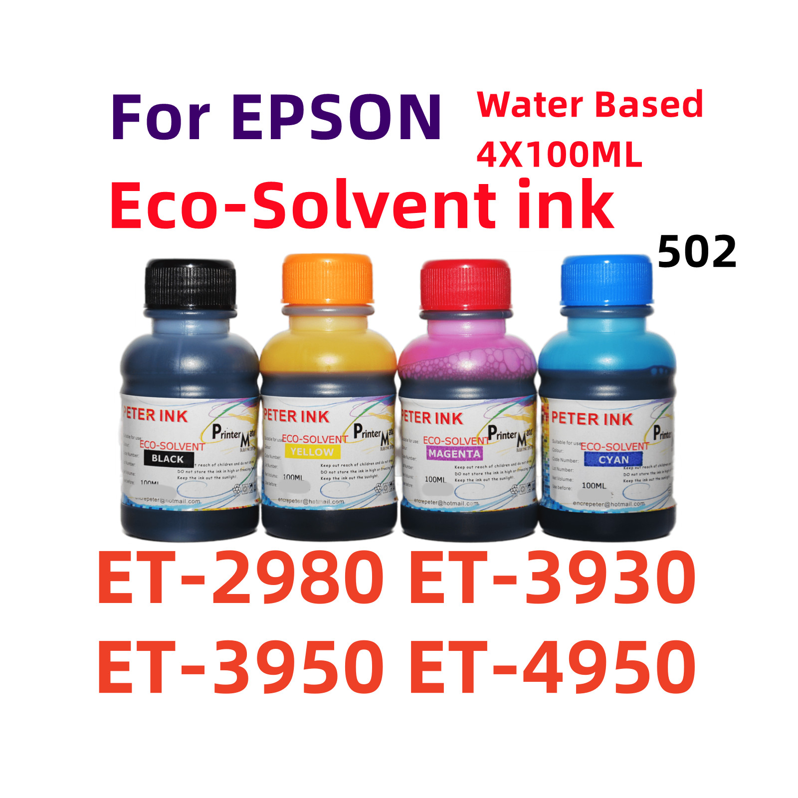 4X100ML Premium Eco solvent ink bottles for ET-2980 ET-3930 ET-3950 ET-4950 502