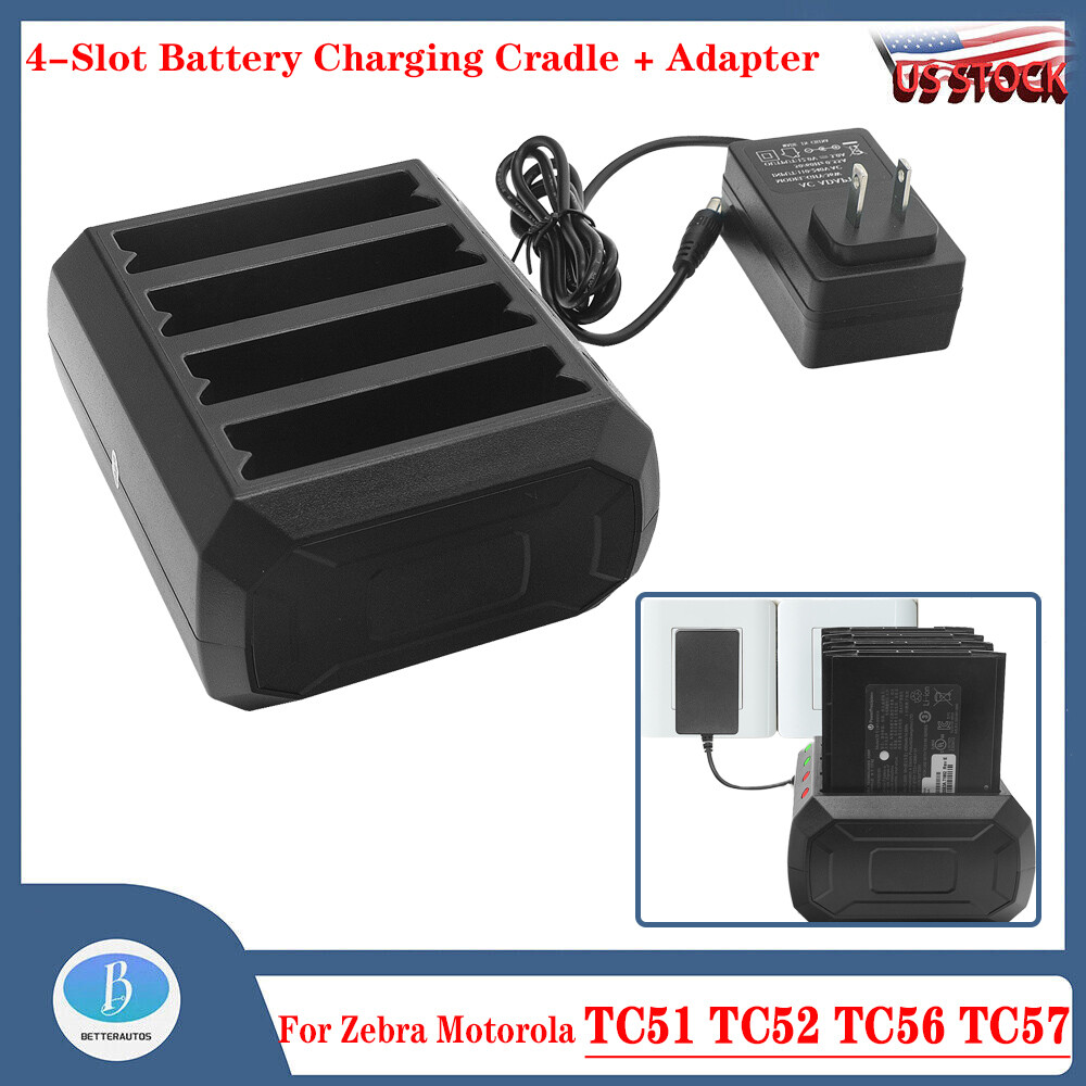 4-Slot Battery Charging Cradle + Adapter For Zebra  TC51 TC52 TC56 TC57