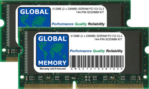 512MB (2 x 256MB) PC133 133MHz 144-PIN SDRAM SODIMM MEMORY KIT FOR LAPTOPS