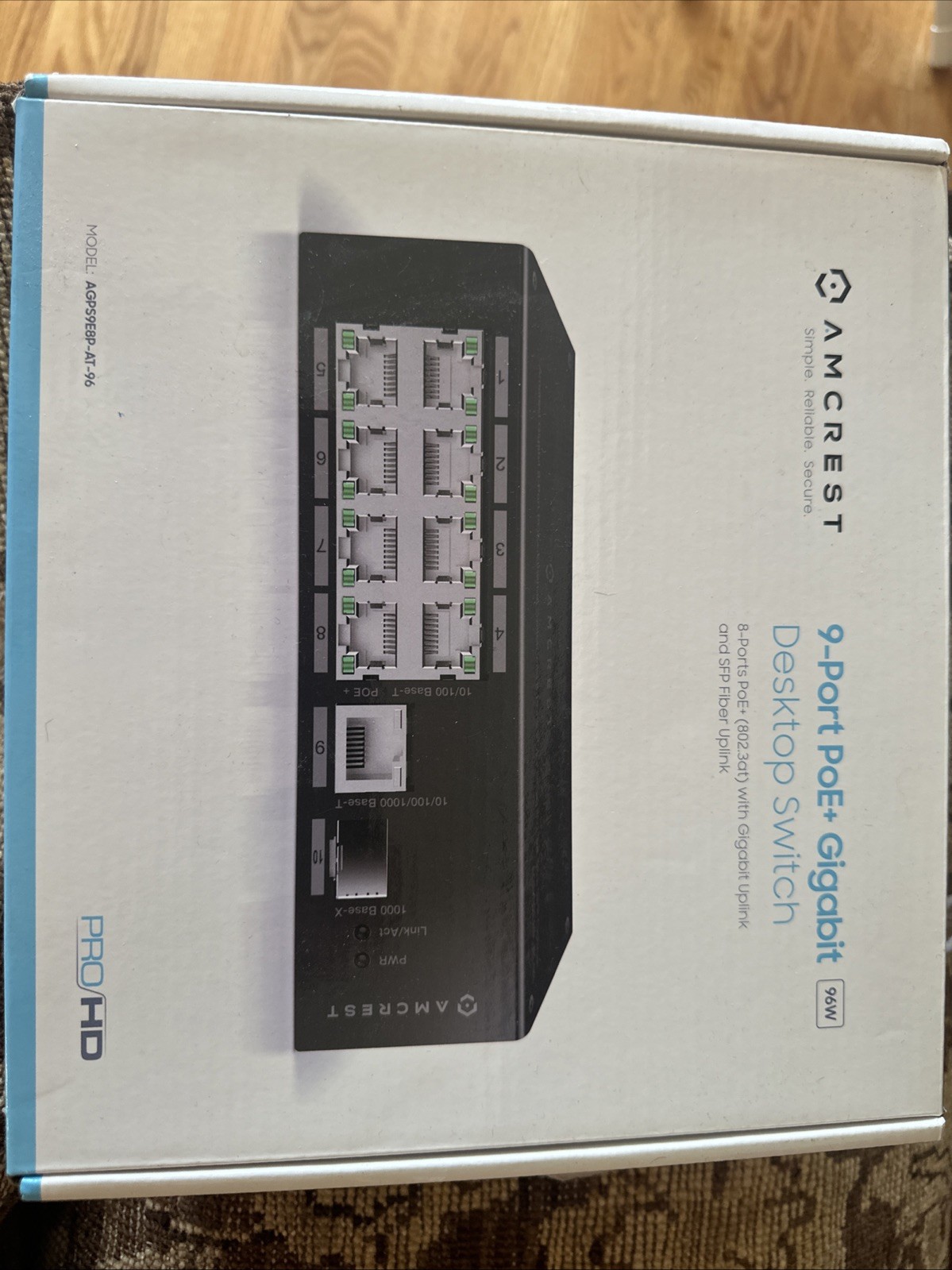 Amcrest AGPS9E8P-AT-96 9-Port POE+ Unmanaged Plug and Play Ethernet Switch