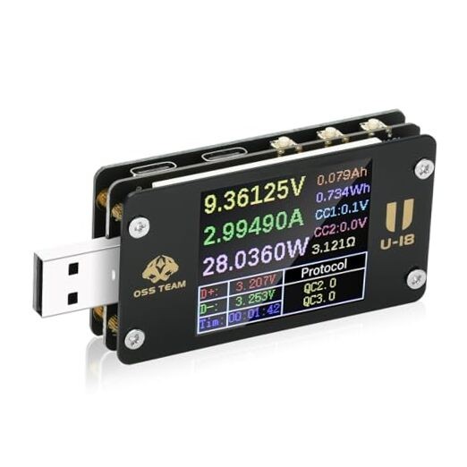 PD/QC 2.0/3.0+ Fast Charge USB C Power Meter, Digital Multimeter USB 4-25V 6.5A