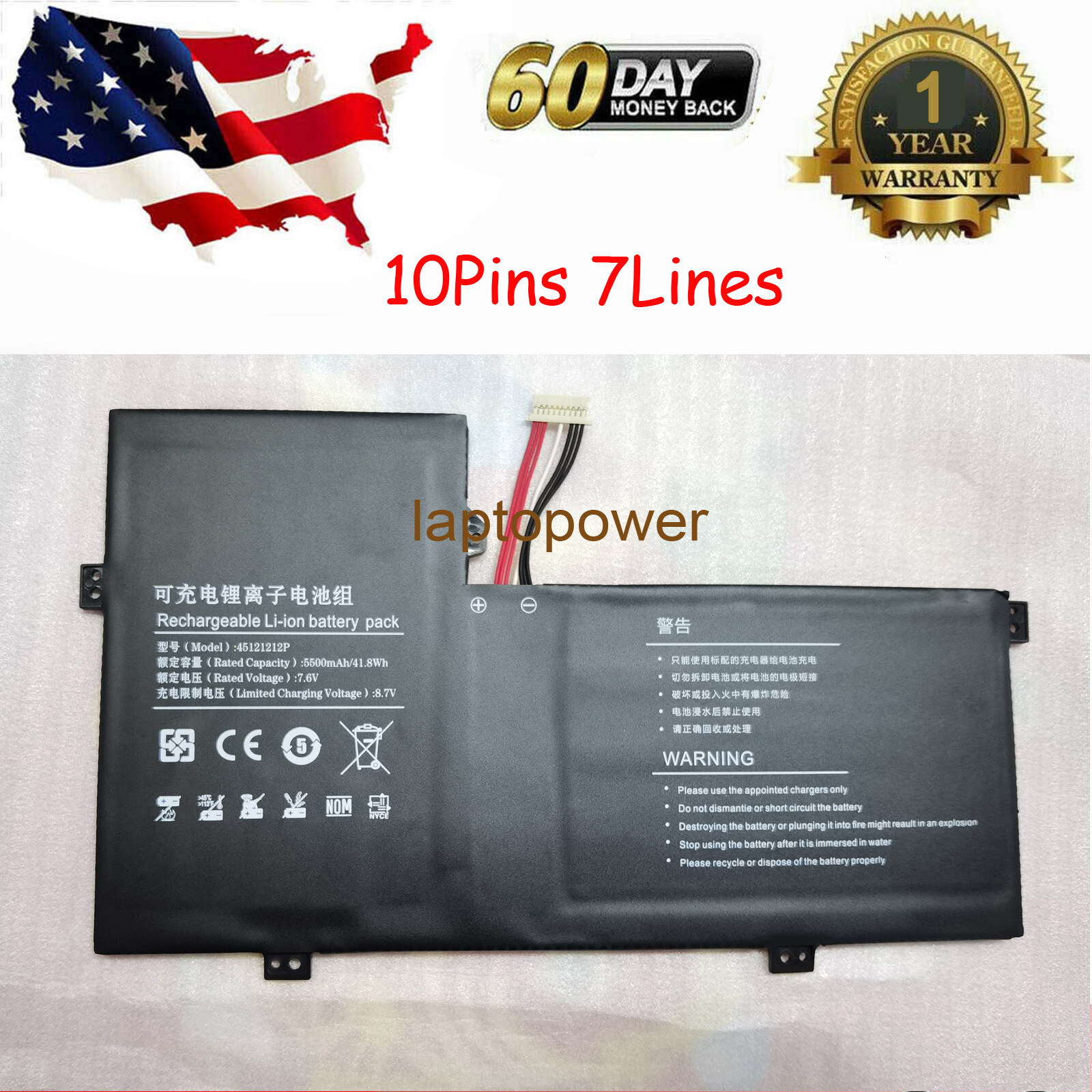 10Pins 7Lines Battery for Gateway GWTC116-1BK NV-3978115-2S U4374113PV-2S1P USA