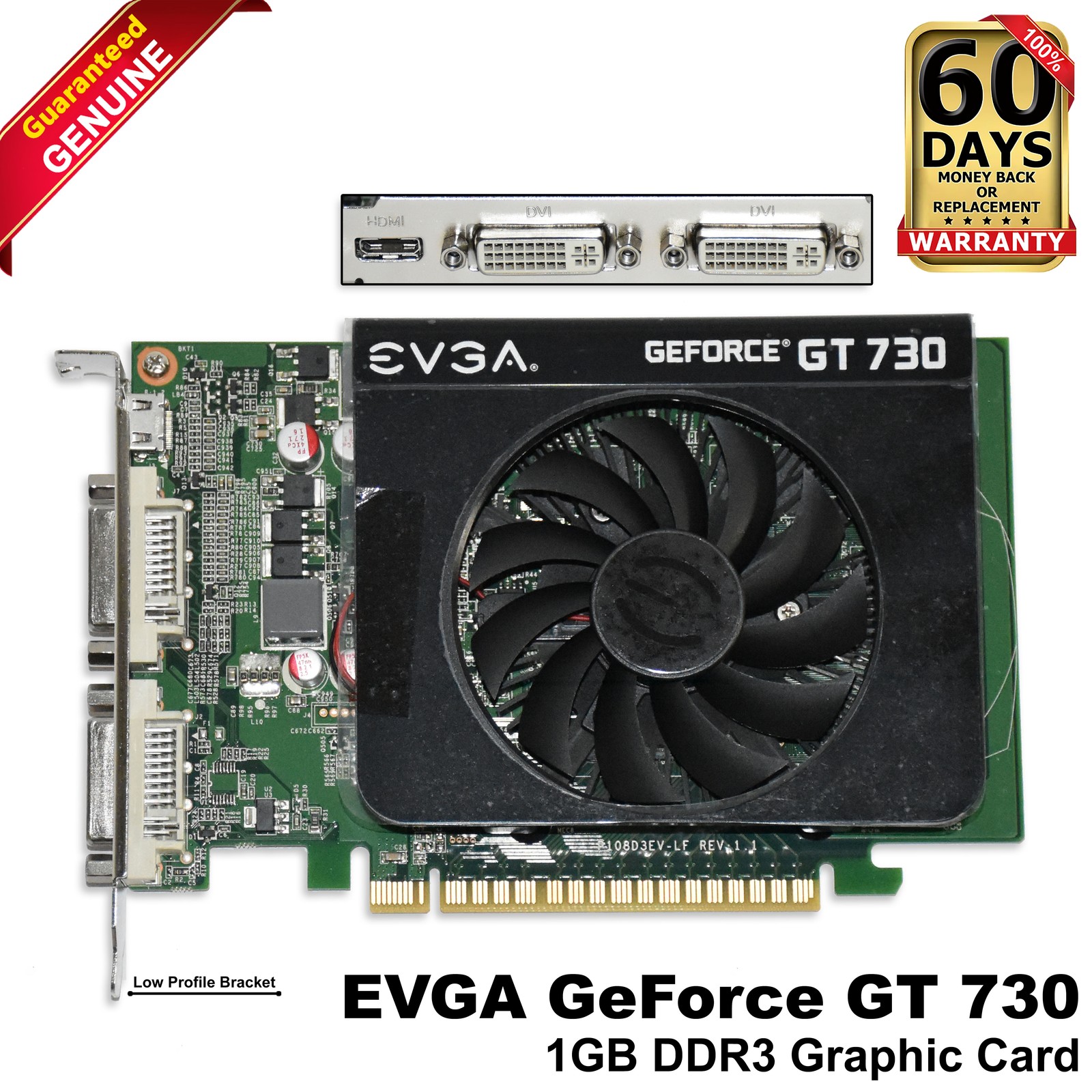 EVGA GeForce GT 730 1GB DDR3 PCIe 2.0 Dual DVI Mini-HDMI 4K GPU Card 01GP32731KR