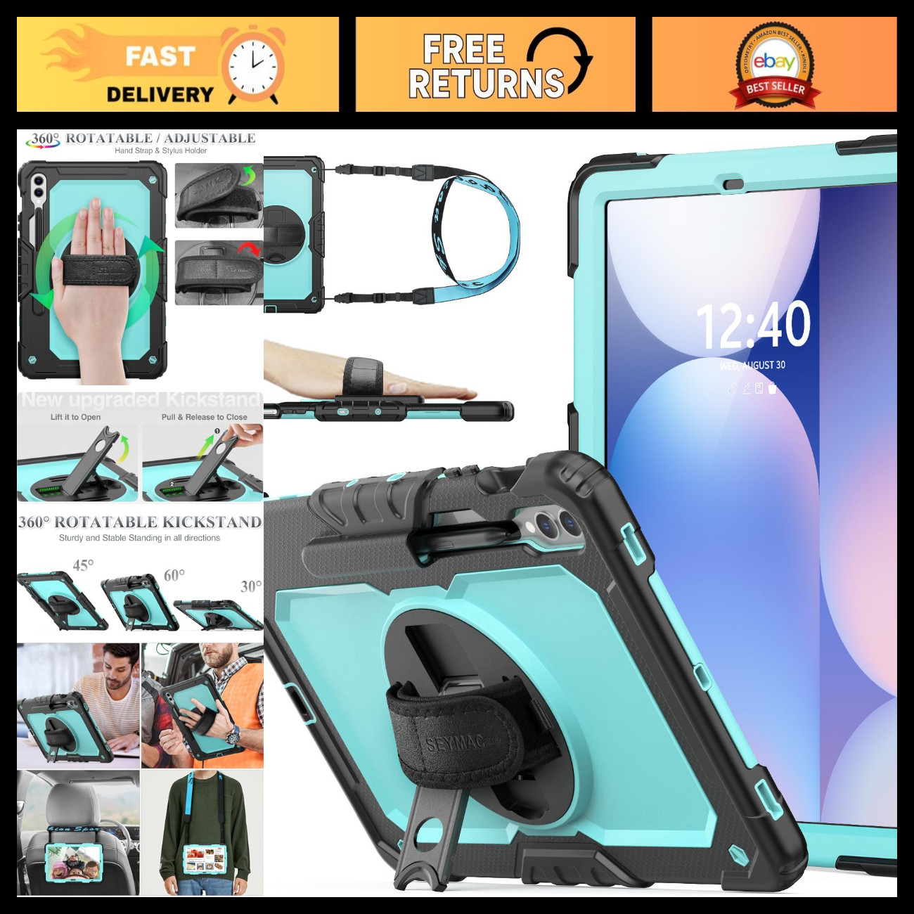 Protective Case for Samsung Galaxy Tab S10+/S9 FE+/S9+ 5G - 360° Stand, Screen P