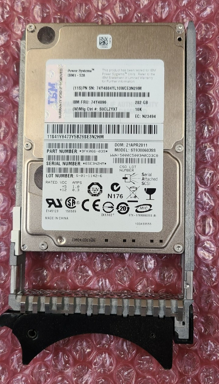 IBM 1911 198D 283GB 10k RPM SAS Disk Drive (iseries) 74Y4884 74Y4896