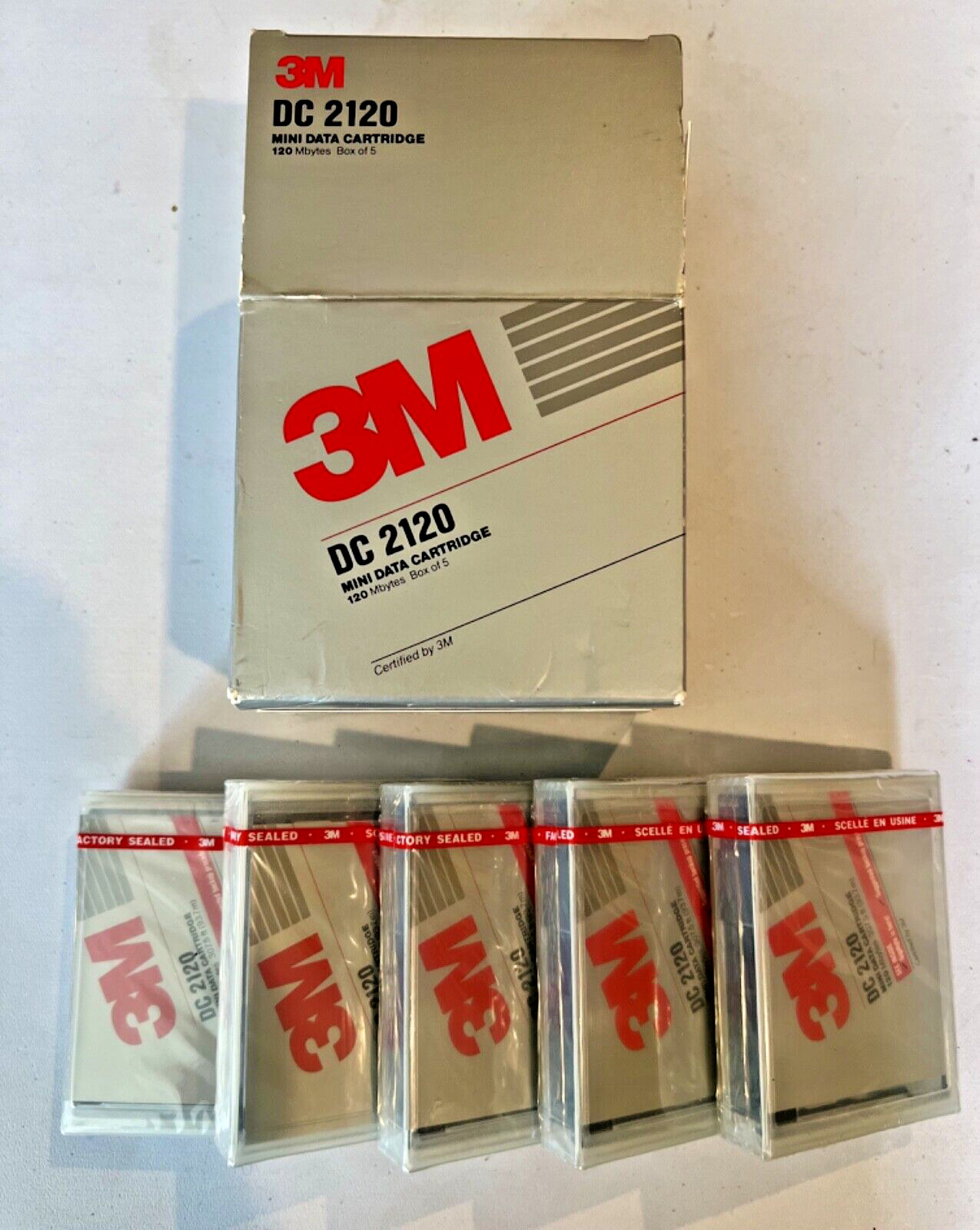 3M Mini Date Cartridge FIVE NEW SEALED DC 2120 120 Mbytes Box of 5 NOS 1992