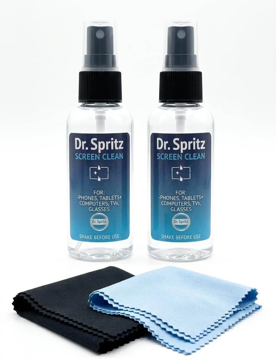 Dr. Spritz Screen Clean (2 Pack) +2 Microfiber Cloths +4 Tools for Detailing 