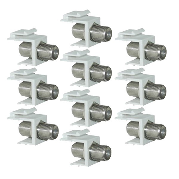 10 Pcs F Type Keystone Jack Coupler Coax Coaxial Connector Snap In Insert White