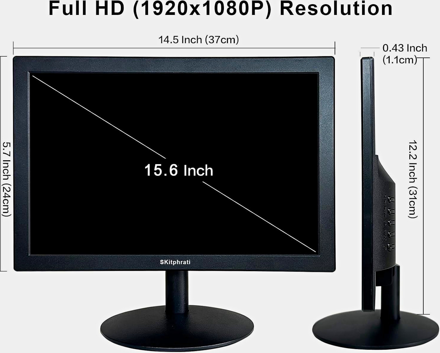 SKitphrati 15.6" LED Monitor FHD 1920x1080 HDMI VGA Anti-Glare Black