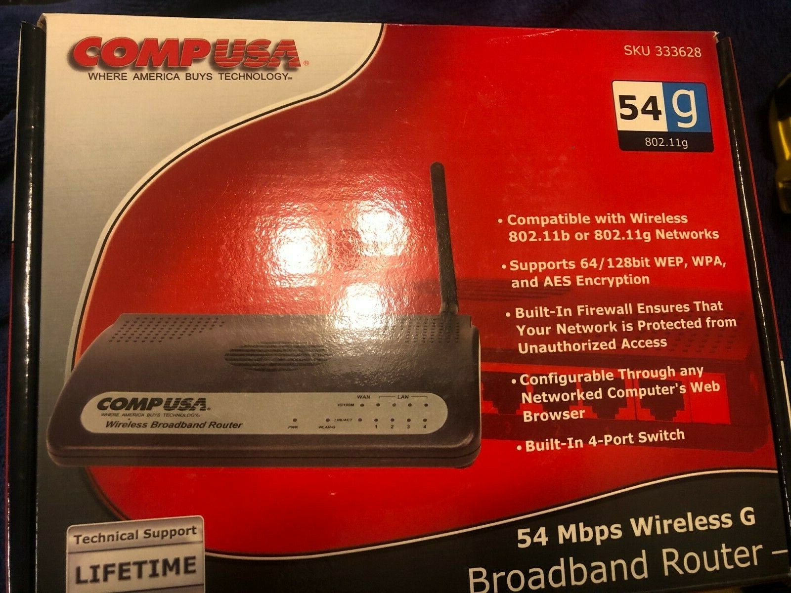 COMP USA 54g Wireless Router Ethernet Cable Power Plug Cord. 4 ports