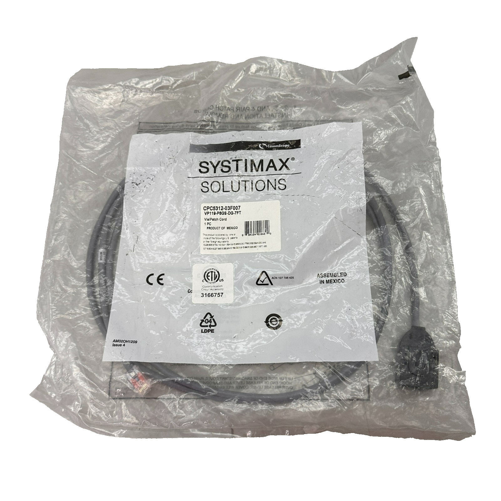 SYSTIMAX CommScope VisiPatch CPC5312-03F007 VP119-P8GS-DG-7FT Patch Cord  7ft