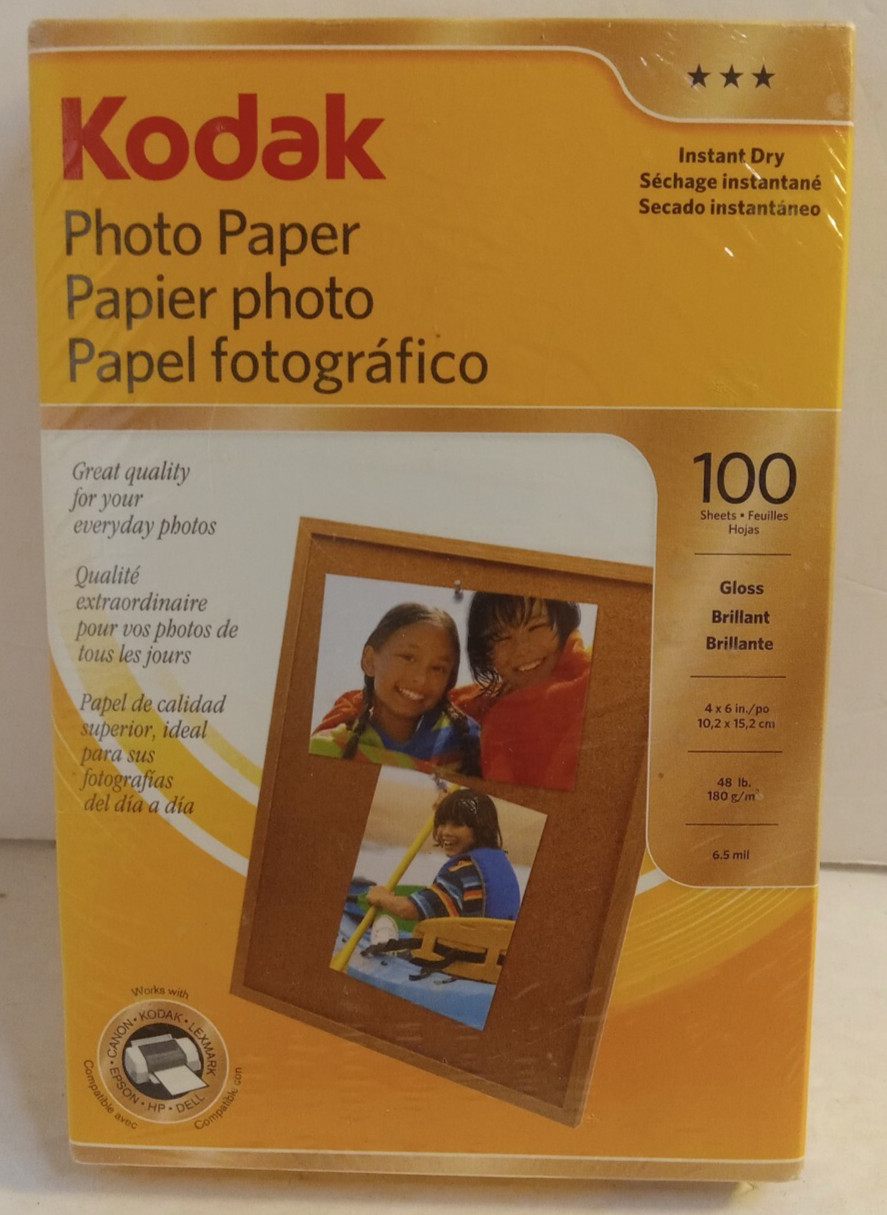 Kodak Photo Paper High Gloss 100 Sheets 4X6" Instant Dry New Unopened Sealed