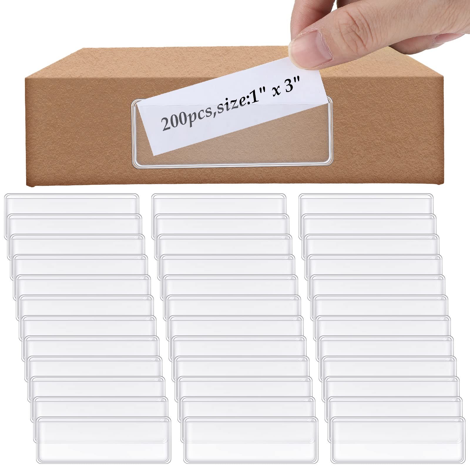 200 Pcs Label Holder Self Adhesive Clear Pocket Bulk 3x2 Inch