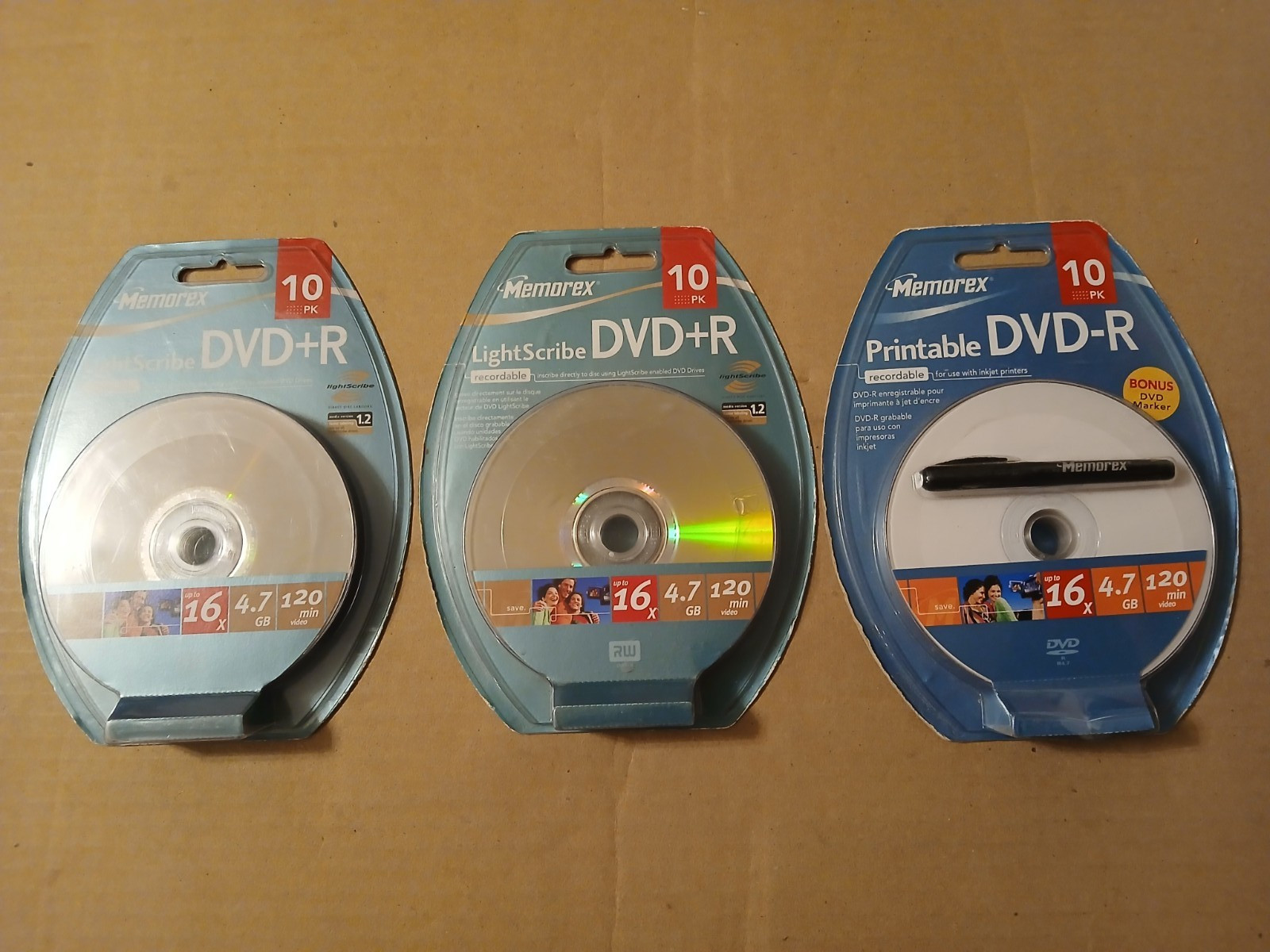 3 NEW MEMOREX DVD R RECORDABLE DISCS 10 PACK 2 LIGHTSCRIBE 16x 4.7GB 120 MINUTE