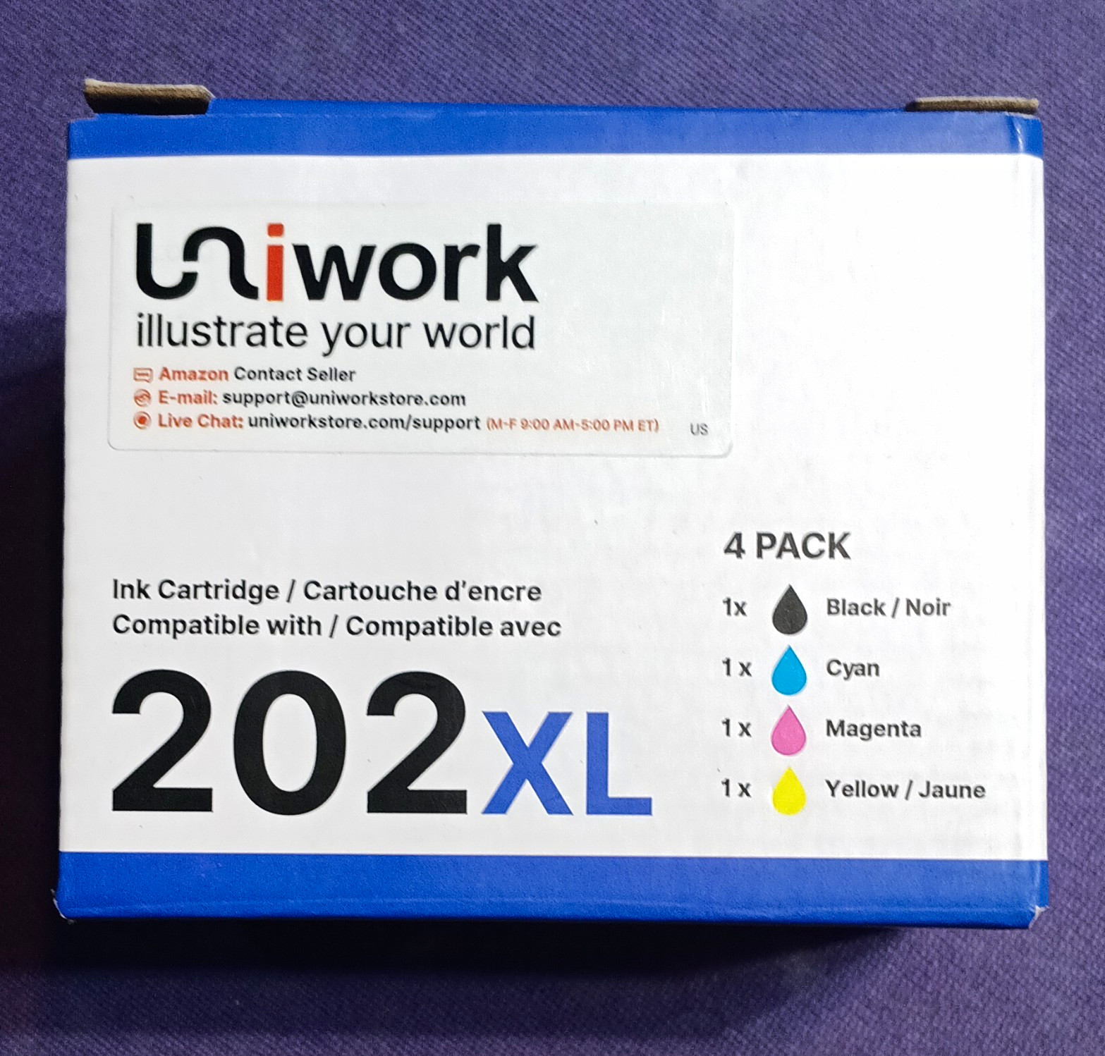 Uniwork 202XL Inkjet Ink Cartridges 4-Pack BK/C/M/Y for Epson
