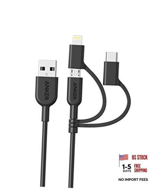 Anker Powerline II 3-in-1 Cable, Lightning/Type C/Micro USB Cable for Black