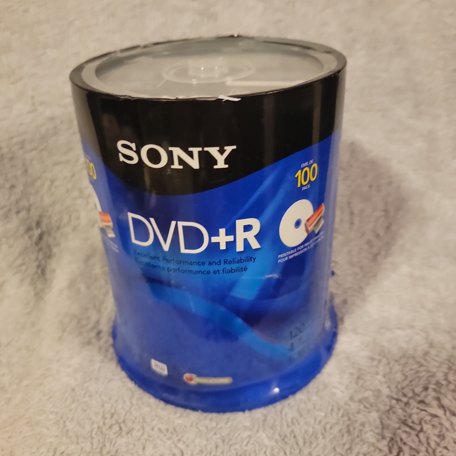 Sony DVD+R 4.7GB 120min 1-16X Recordable Blank Printable 100 Discs SEALED NEW