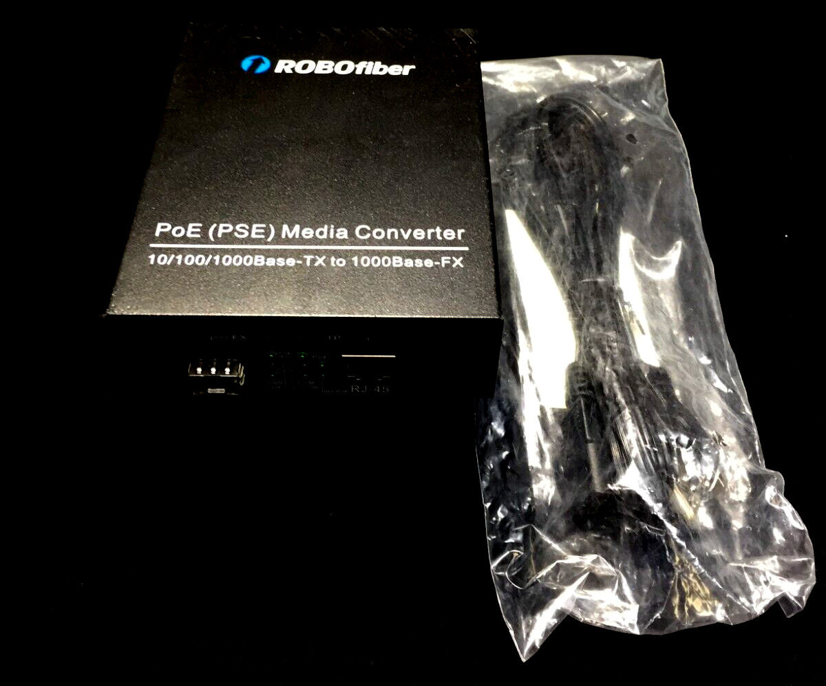 ROBOFIBER FC-1001-PSE GIGABIT ENT 10/100/1000 BASE TX TO SFP CONVERTER W/PWR CBL